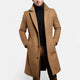Men's long coat with notched lapels, long sleeves, button front and side pockets