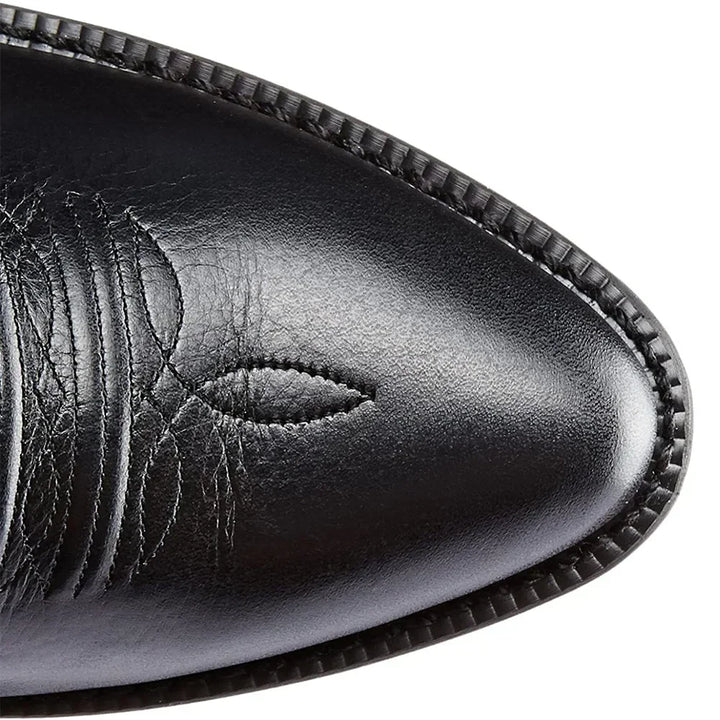 Men's cowboy boots with embroidered shaft, pointed toe and low heel