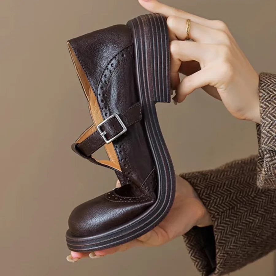 Clara | Leather-Style Classic T-Strap Shoes