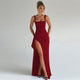 Women's sleeveless maxi dress with square neckline and high side slit