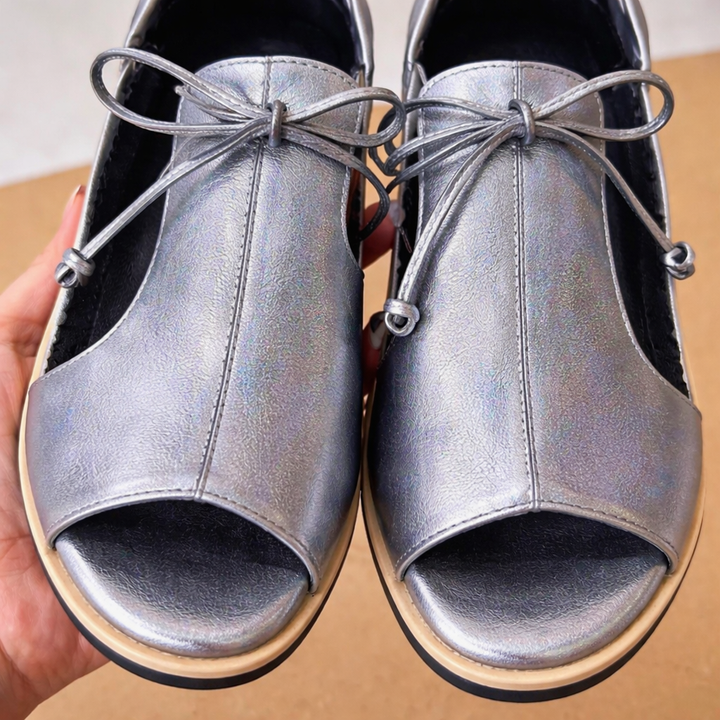 Ira | Women's Metallic Leather Open Toe Flat Sandals