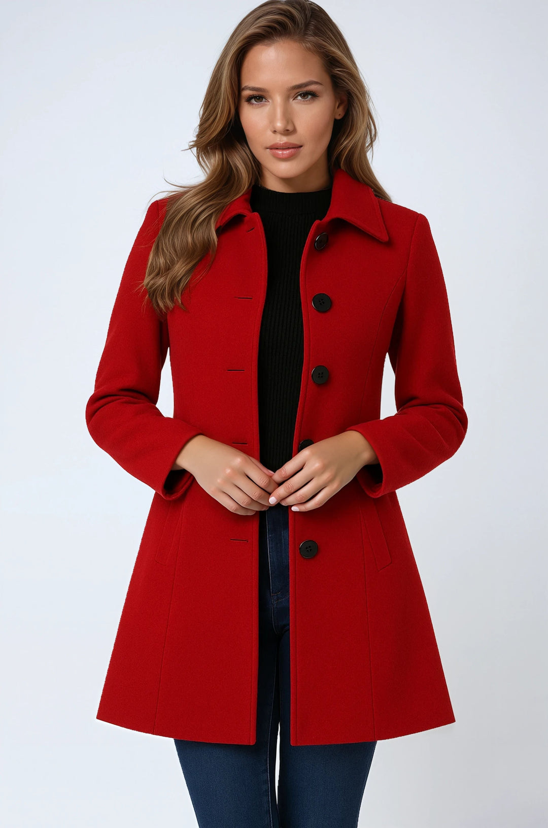 Women's single-breasted winter coat with notched collar and buttons