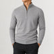 Men's long-sleeve zip-up mock neck sweater with ribbed trims