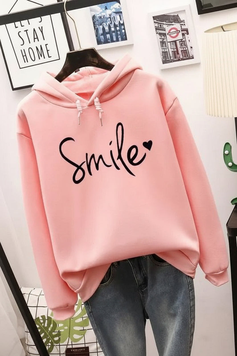 Women's hoodie with smile graphic and long sleeves