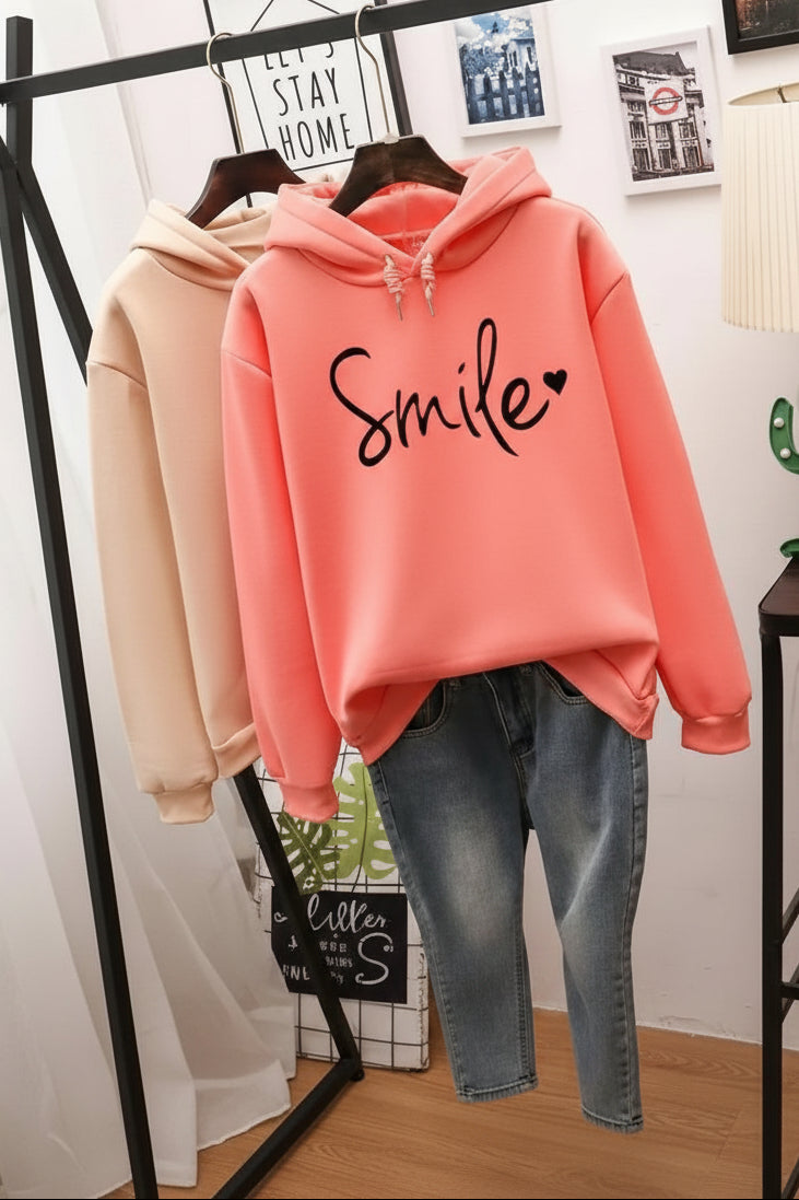 Women's hoodie with smile graphic and long sleeves