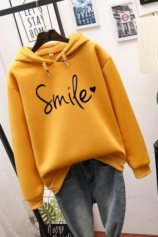 Women's hoodie with smile graphic and long sleeves