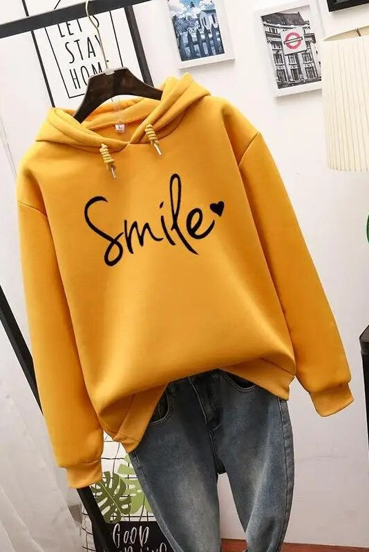 Women's hoodie with smile graphic and long sleeves