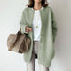Women's long button front cardigan coat with round neck