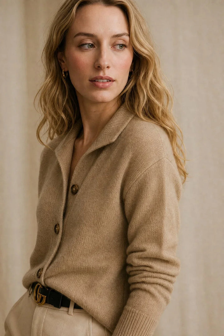 Women's button front cardigan with long sleeves and ribbed trims