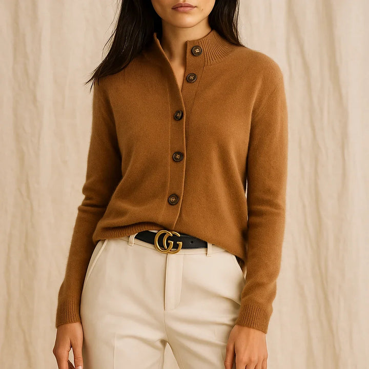 Women's button front cardigan with long sleeves and ribbed trims