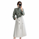 Women's two-tone high-neck trench coat with belted waist and midi length