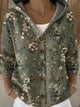 Women's patterned hooded cardigan with button front and pockets