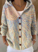 Women's patterned hooded cardigan with button front and pockets