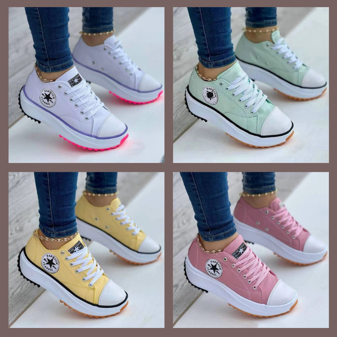 Women's low-top lace-up sneakers with platform soles and side patches