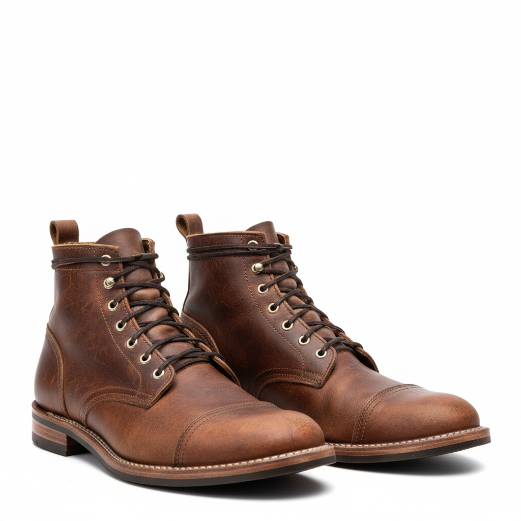 Men's vintage textured lace-up ankle boots with round toes and low heels