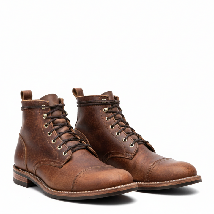Men's vintage textured lace-up ankle boots with round toes and low heels