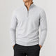 Men's long-sleeve zip-up mock neck sweater with ribbed trims