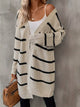 Women's long striped open-front cardigan with long sleeves