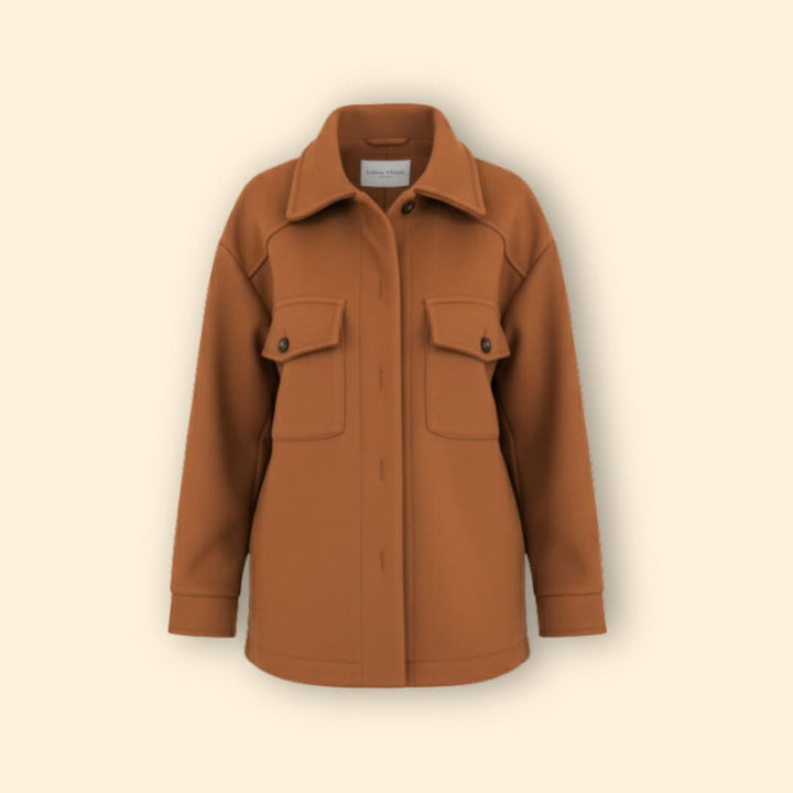 Women's collared button front utility jacket with flap pockets