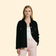 Women's collared button front utility jacket with flap pockets