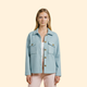 Women's collared button front utility jacket with flap pockets