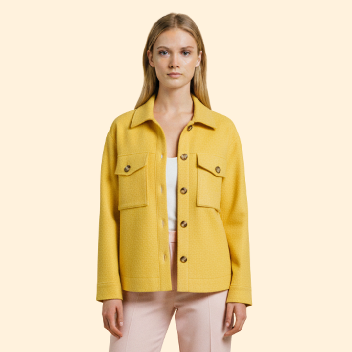 Women's collared button front utility jacket with flap pockets