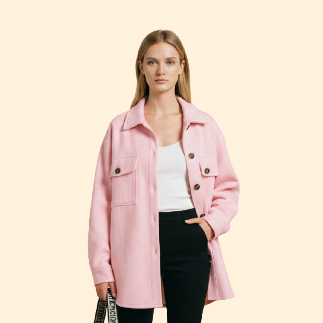 Women's collared button front utility jacket with flap pockets