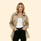 Women's collared button front utility jacket with flap pockets