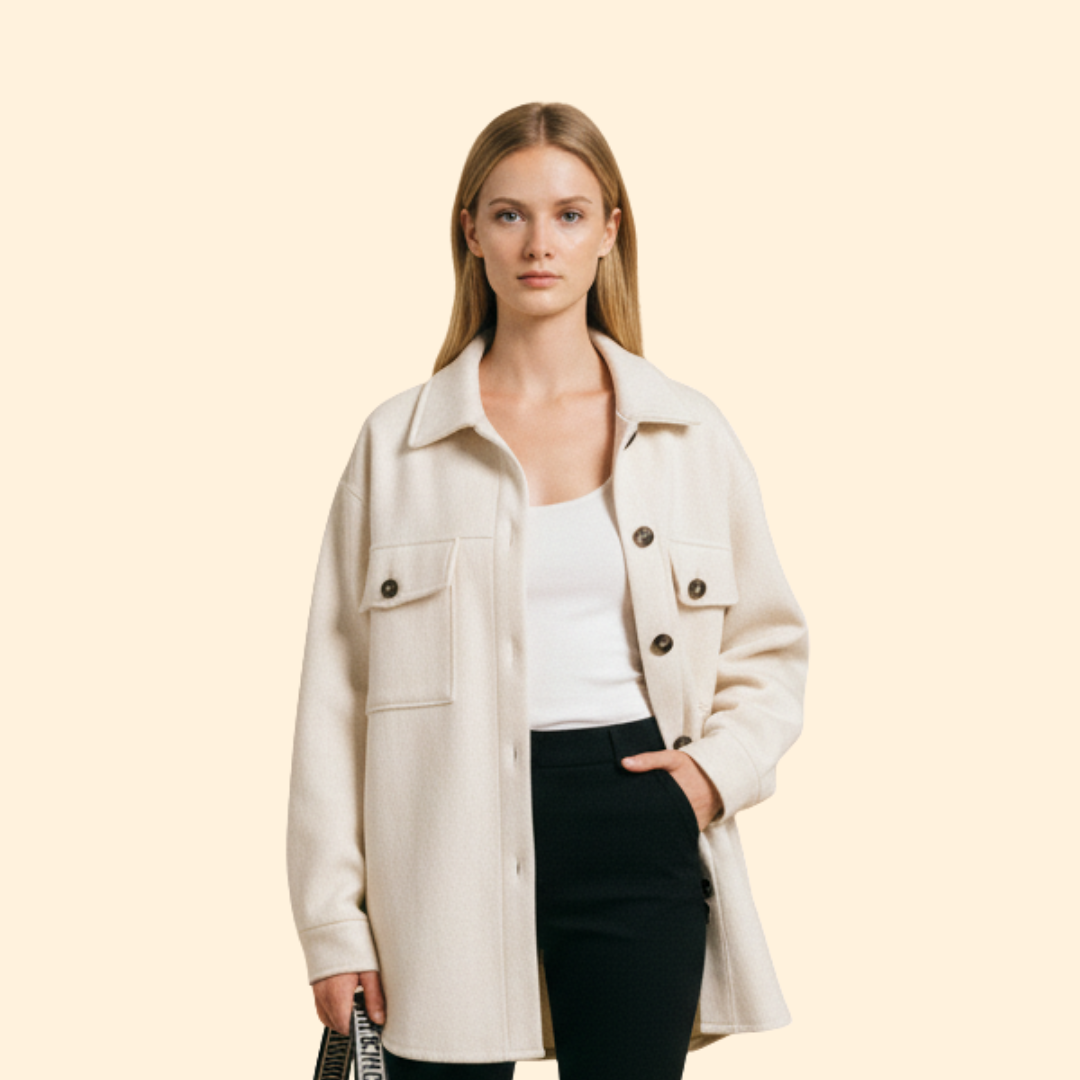 Women's collared button front utility jacket with flap pockets