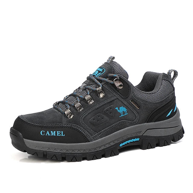 Low-cut hiking shoe with lace-up front and rugged lugged sole