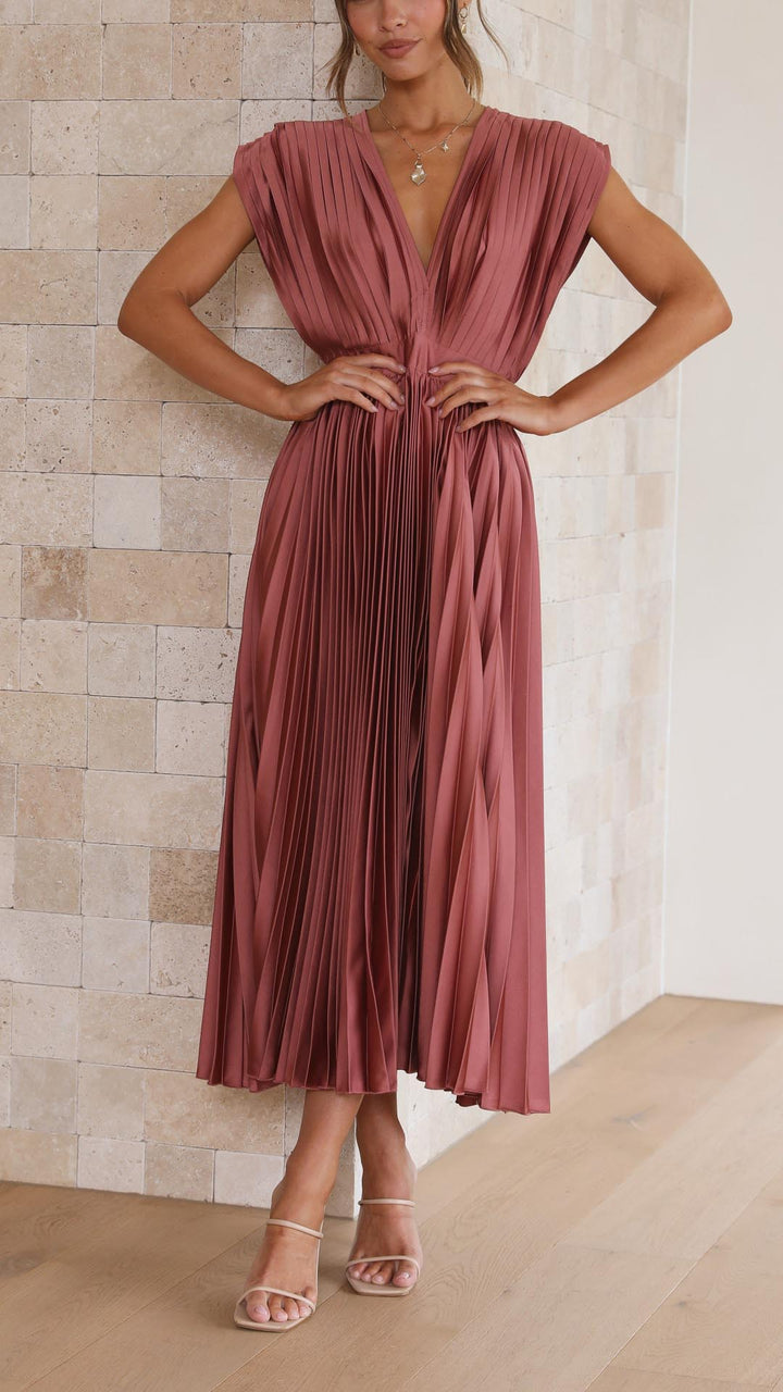 Maria Pleated Maxi Dress in Antique Pink | Bellmere