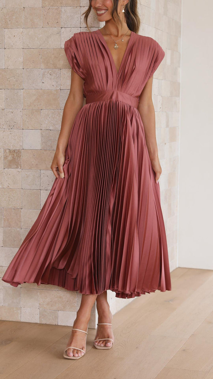 Maria Pleated Maxi Dress in Antique Pink - View 3 | Bellmere