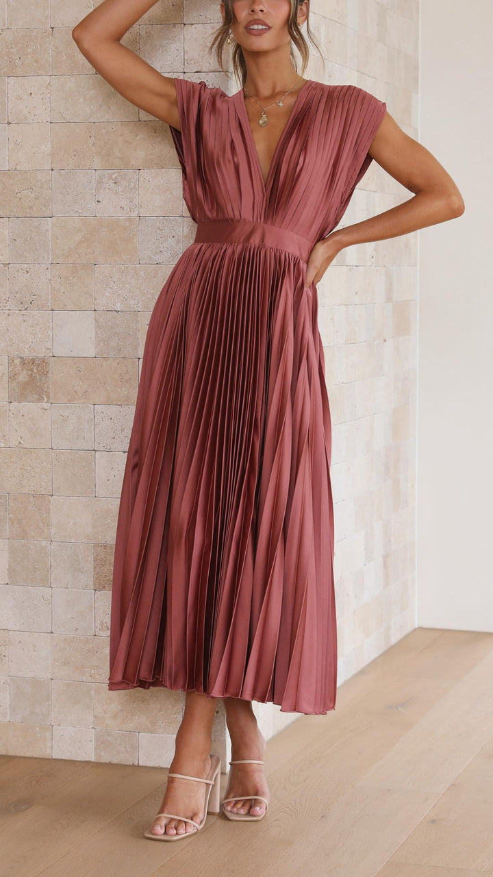 Maria Pleated Maxi Dress in Antique Pink - View 2 | Bellmere