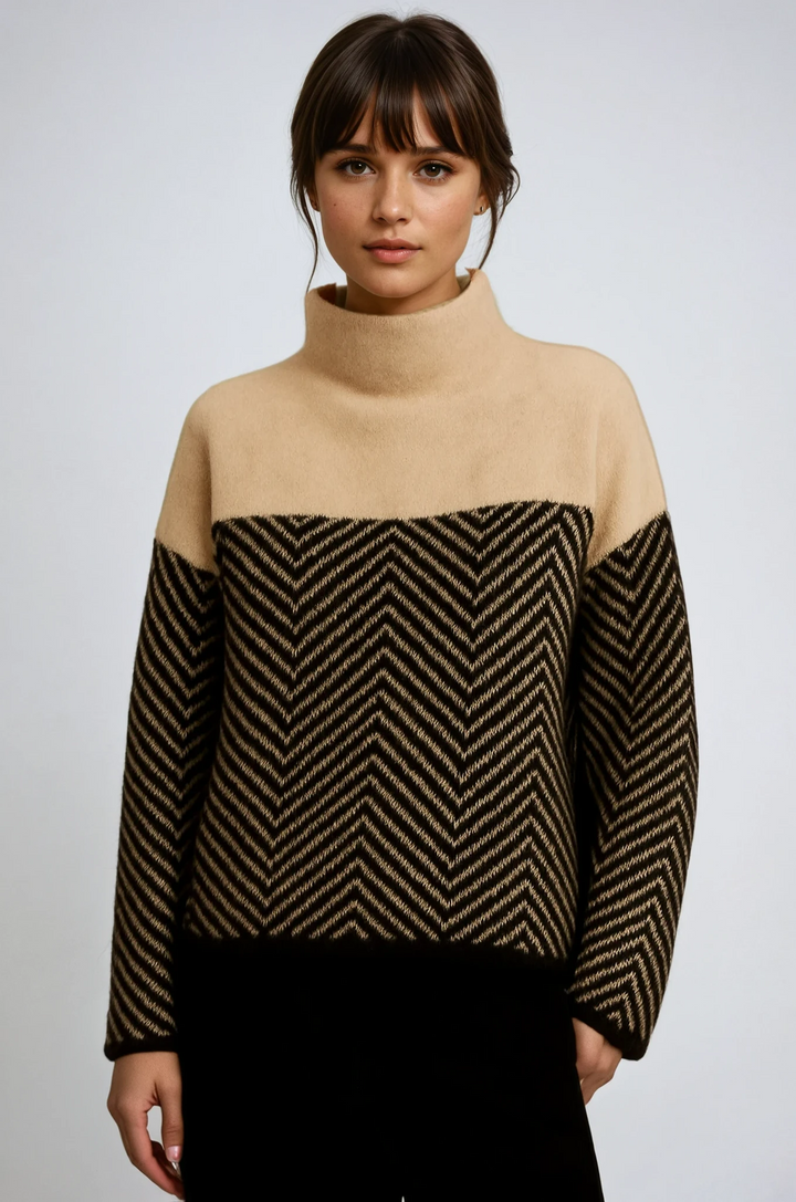 Women's chevron turtleneck sweater with long sleeves