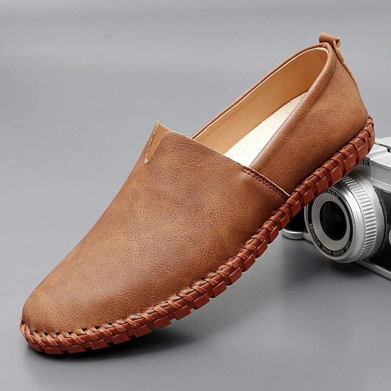 Women's brown leather slip-on loafers