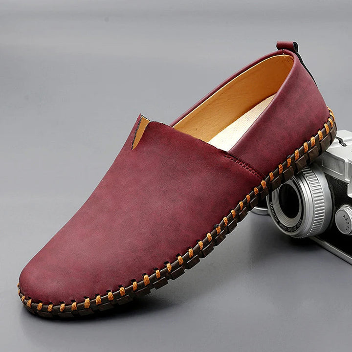 Women's brown leather slip-on loafers