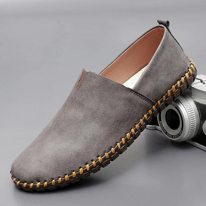 Women's brown leather slip-on loafers