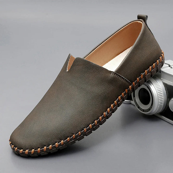 Women's brown leather slip-on loafers