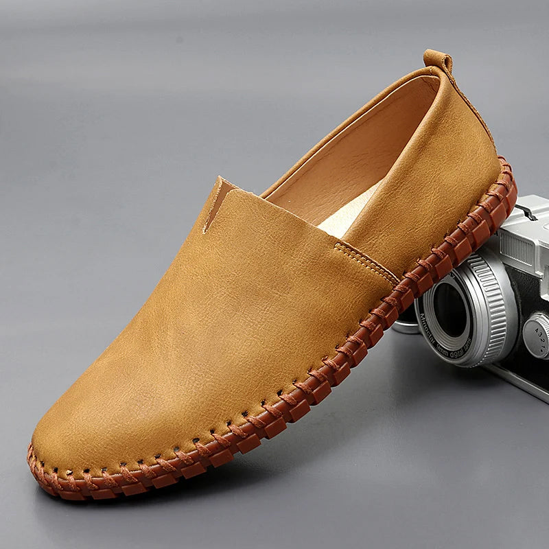 Women's brown leather slip-on loafers