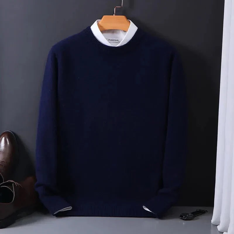 Long-sleeve crew neck pullover with textured knit and ribbed trims