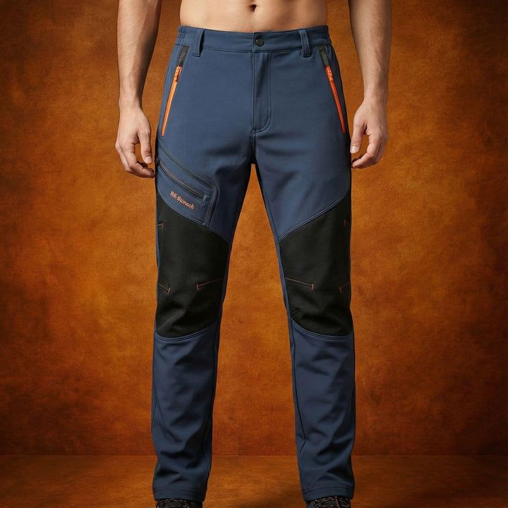 Men's tapered utility trousers with zip pockets and contrasting knee panels