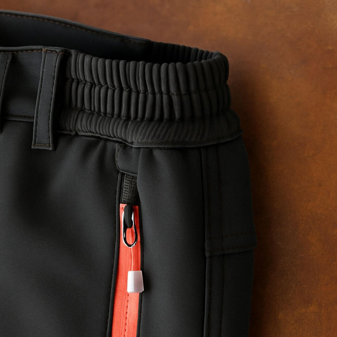 Men's tapered utility trousers with zip pockets and contrasting knee panels