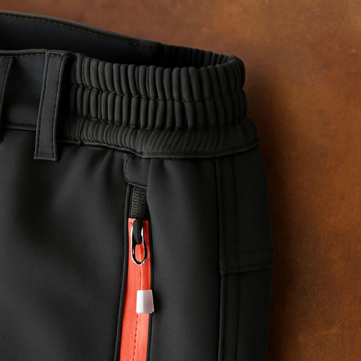 Men's tapered utility trousers with zip pockets and contrasting knee panels