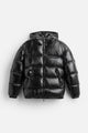 Unisex hooded quilted puffer jacket with zip front