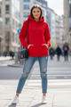 Women's plain hooded sweatshirt with long sleeves and kangaroo pocket