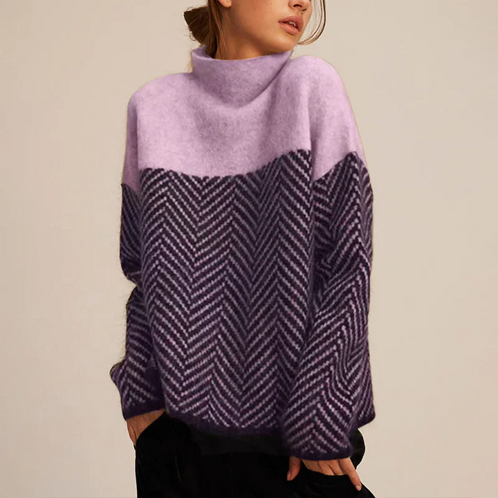 Women's chevron turtleneck sweater with long sleeves