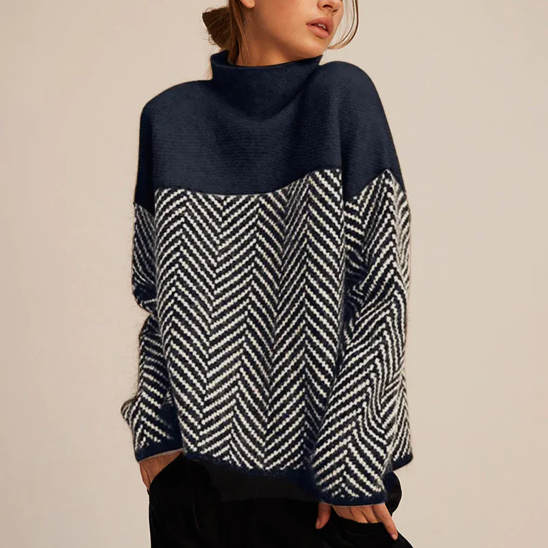 Women's chevron turtleneck sweater with long sleeves