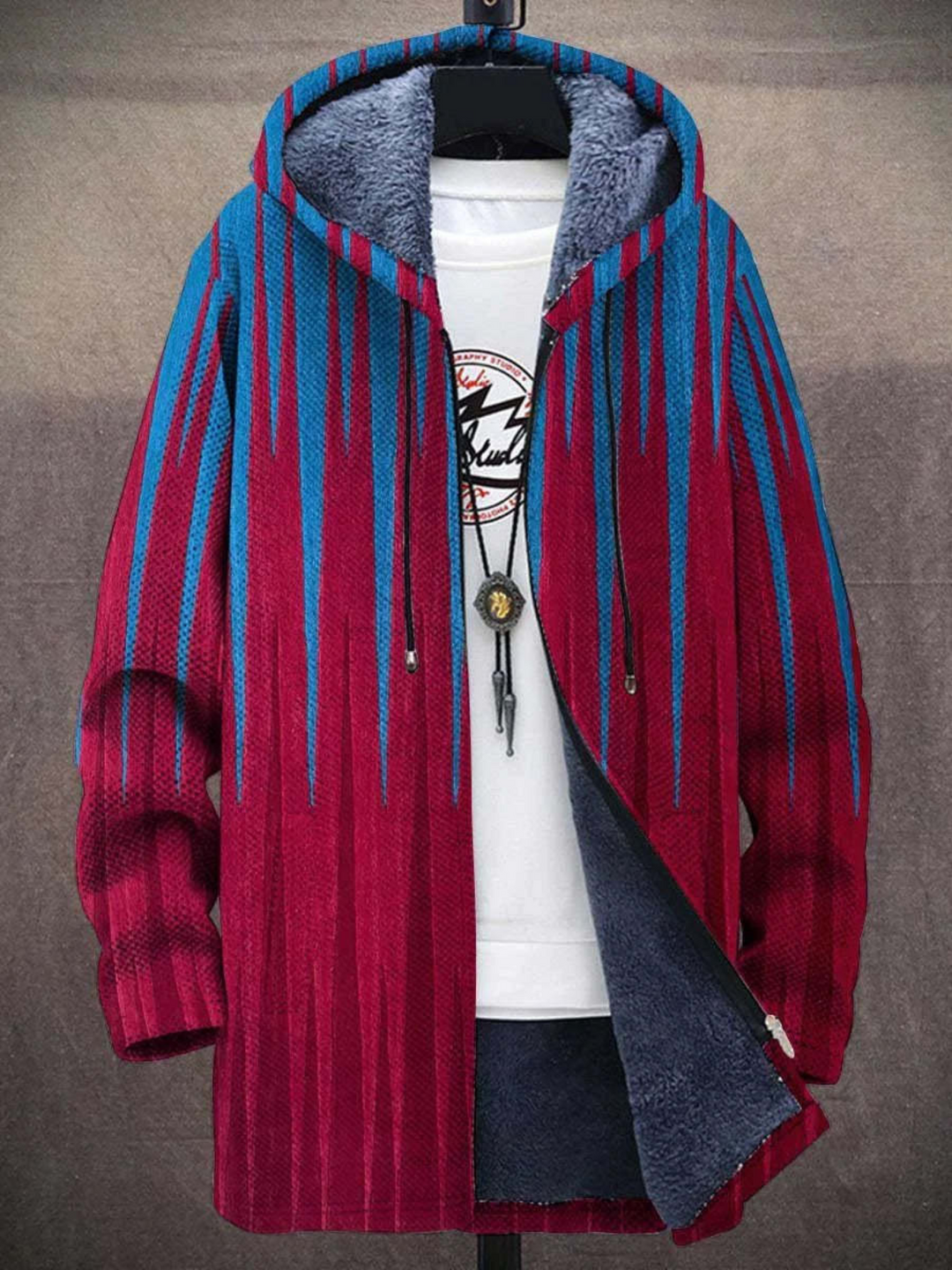 Women's multicoloured abstract graphic hooded cardigan with long sleeves and zip front