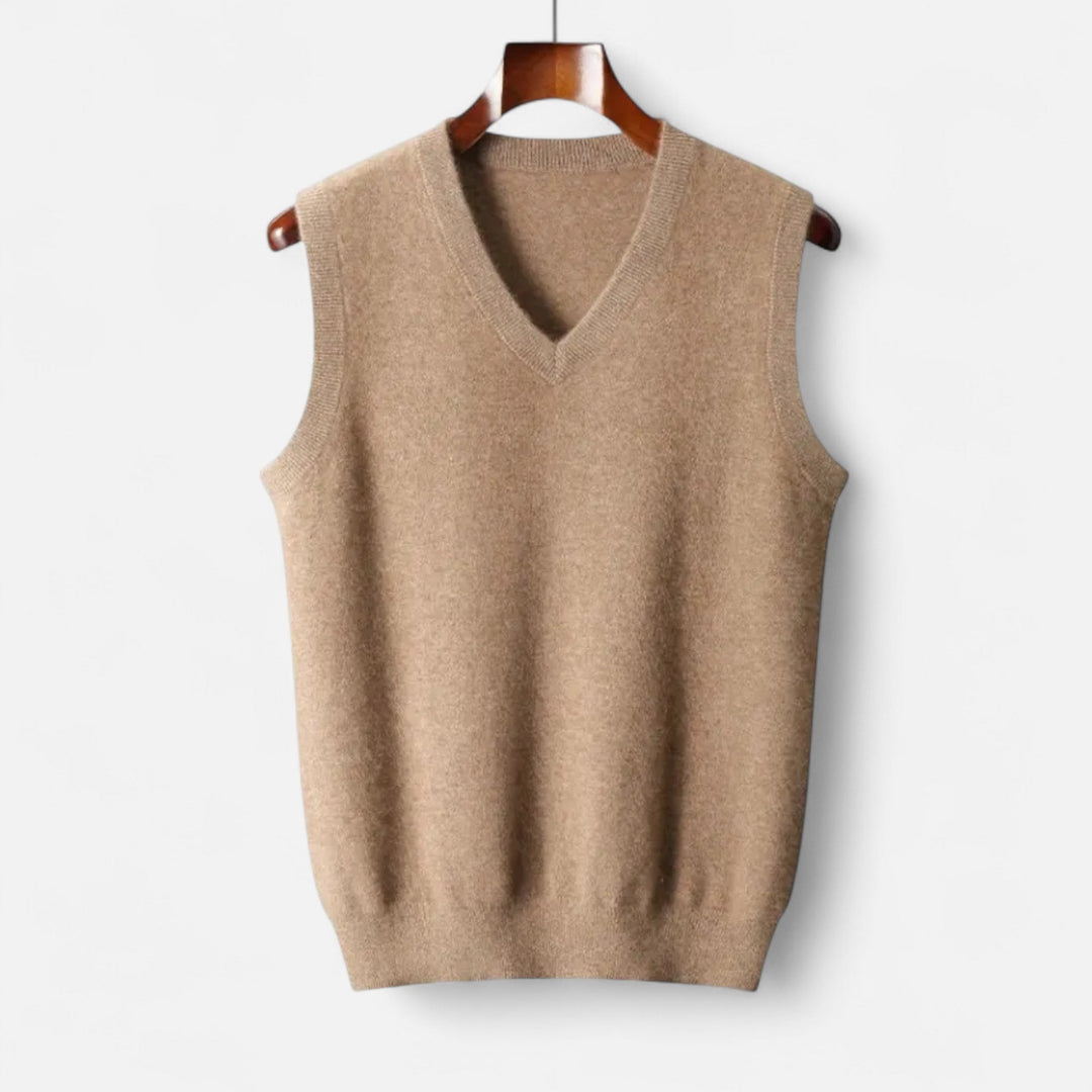 Men's sleeveless V-neck sweater vest with ribbed trim
