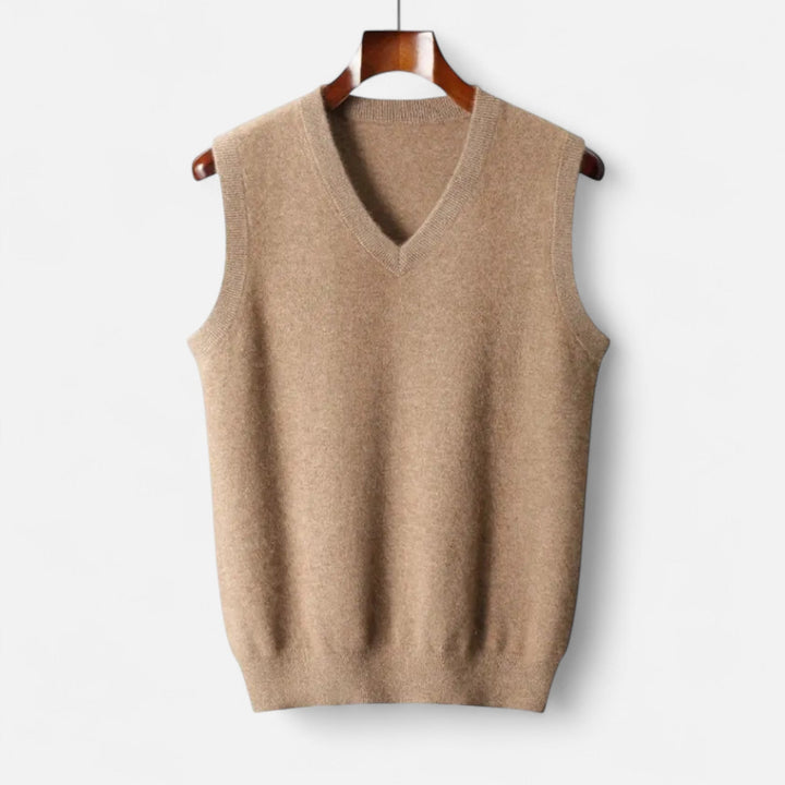 Men's sleeveless V-neck sweater vest with ribbed trim